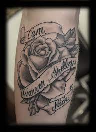 Use This Scroll Idea To Incorporate Abigail S Name And Feet Print Rose Tattoos For Men Tattoos For Guys White Rose Tattoos
