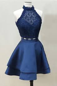 Deep Blue Satin Two Pieces Mini Party Dress Strapless Lace Short Bridesmaid Dress Two Piece Homecoming Dress Burgundy Homecoming Dresses Lace Homecoming Dresses