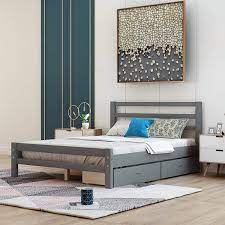 And there is spacious storage space at the bottom of the bed frame, which can be used to store many storage boxes and storage boxes. Amazon Com Bed Frame With Drawers Full Size Julyfox 500lb Heavy Duty Solid Wood Platform Bed With Headboard Footbaord No Box Spring Need Gray Full Kitchen Dining