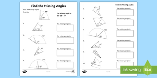 To find the missing angle, subtract the sum of the two known angles from 180o.exampletwo angles of a triangle are 35o and 62o. Find The Missing Angles Worksheet Math Resource Twinkl