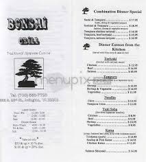 Main menu appetizer from the sushi bar sushi $5.95. Menu Of Bonsai Grill In Arlington Va 22202