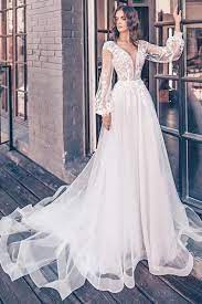 Balloon Sleeves V Neck Wedding Dress With Appliques Cocktaildress Wedding Dress Sleeves V Neck Wedding Dress Wedding Dress Long Sleeve