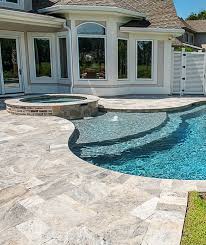 These pavers can be used for pool coping, as well as a feature tile on stairs, and outdoor entertaining areas. Silver Travertine French Pattern Tiles Pavers