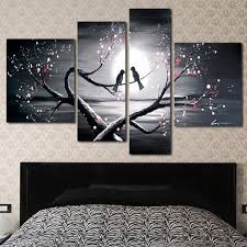 Large Canvas Bird Wall Art Love Birds Romantic Canvas Oil Painting 4 Piece 1221 Love Birds Painting Romantic Art Large Canvas Art