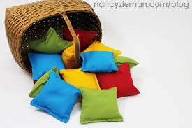 Bean bag basket toss game. Nancy Zieman The Blog Colorful Bean Bag Toss Project