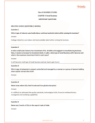 Important Questions For Cbse Class 11 Business Studies Chapter 9 Small Business