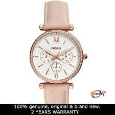 Fossil (official warranty) women's es3838 original boyfriend chronograph navy leather watch (2 years warranty) rm 418.80. Fossil Es4544 Women S Quartz Carlie Multifunction Rose Gold Tone Case Pink Leather Watch Shopee Malaysia