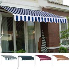 11 4 X9 8 Manual Patio Canopy Retractable Deck Awning Sunshade Shelter 5 Color Canopy Outdoor Deck Awnings Patio Awning