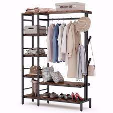 Metal closet organizers & systems : Tribesigns Free Standing Closet Organizer With Hooks Heavy Duty Clothes Storage Garment Rack With Shelves And Hanging Rod Metal Closet Storage Organizer For Bedroom Capacity 300 Lb Rustic Walmart Com Walmart Com