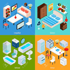 isometric interior design concept set