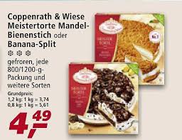 Die eiweiß mit einer prise salz steif schlagen, 50 g zucker einrieseln lassen und fest schlagen. Coppenrath Wiese Meistertorte Banana Split Oder Mandel Bienenstich Angebot Bei Real