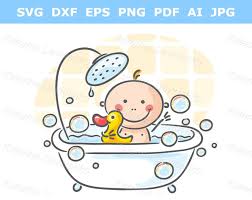 Cartoon Doodle Baby in the Bath Tub Child Clipart - Etsy Finland