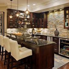 home bar with glass front cabinets