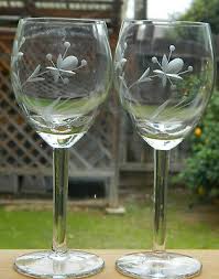 Nieuwe aanbiedingtoscany crystal wine glass set of 6 bar stemware floral etched champagne glasses. Pair Crystal 8 Oz Clear Glass Etched Flowers Wine Goblets 6 1 4 H 20 00 Picclick