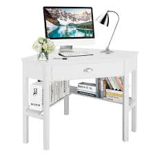 Costway Corner Computer Desk Laptop Writing Table Wood Workstation Home Office Furniture White Walmart Com Desks For Small Spaces Corner Computer Desk White Office Furniture
