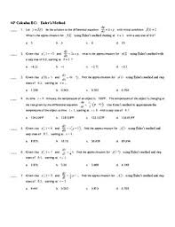 Practice test 2, section 1 part b. Ap Calculus Euler S Method Multiple Choice Worksheet By Sarah Dragoon