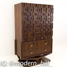 Paul Evans Style Canadian Brutalist Pedestal Base Mid Century Armoire Highboy Mid Century Modern Bedroom Furniture Furniture Design Modern Mid Century Modern Bedroom