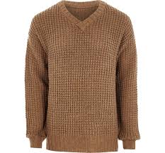 Find sweaters for the office or the golf course. Mens Camel Waffle Knit V Neck Jumper By River Island Thread
