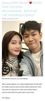Red velvet's vocalist joy and p nation's crush are now dating. 3scgstdzjkahom