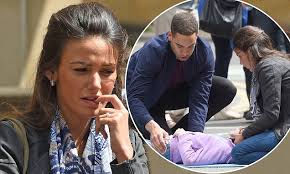 Michelle Keegan ditches her usual glamour as she springs into action at a  road traffic accident in dramatic scenes for Our Girl