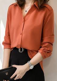 Orange Single Breasted Turndown Collar Elegant Office Worker Daily Blouse Orange Sing In 2020 Office Outfits Women Casual Office Outfits Women Womens Casual Outfits