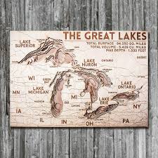 Great Lakes Wood Map Framed 3d Nautical Wood Chart