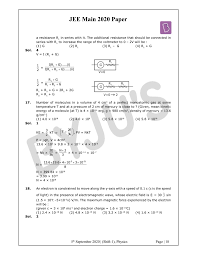 Jee main 2020 question paper can also be used as practice papers for preparing to the upcoming jee main 2021 exam. Jee Main 2020 Paper With Solutions Physics Shift 1 Sept 5 Download Pdf