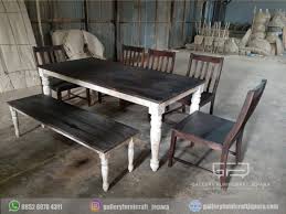 Meja makan jati jepara delano. Meja Makan 5 Kursi 1 Bangku Kayu Jati Finishing Antik Scratch Rustic White Wash Gallery Furnicraft Jepara