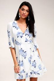 Pretty Peony Blue And White Floral Print Wrap Dress Printed Wrap Dresses Floral Print Midi Dress Wrap Dress