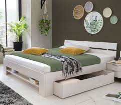Polsterbett lando bett 180x200 cm weiss 4 schubkasten doppelbett ikea malm bett weiß 90x200 mit schubladen. Weisses Schubkasten Bett Aus Kernbuche Mit Regalfach Valor