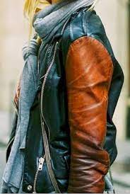 The Vogue Fashion Double Tone Leather Jacket With Scarf My Style Fashion Vogue Fashion