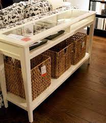 White Ikea Sofa Table With Storage Space And Glass Top Storage Baskets Ikea Sofa Table Sofa Table Home