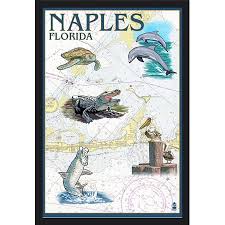 Naples Florida Nautical Chart Lantern Press Artwork 24x36 Giclee Art Print Gallery Framed Black Wood
