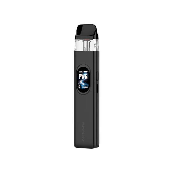 Matte black Vaporesso XROS Pro pod kit with digital screen display on a white background VapeFeat device review