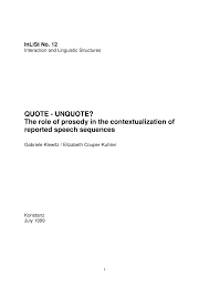 Pdf Quote Unquote The Role Of Prosody In The Contextualization Of Reported Speech Sequences