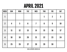 All calendar templates are free, blank, printable and fully editable! April 2021 Calendar