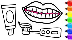 Picture of brushing teeth drawing. How To Draw Teeth Toothpaste And Electric Toothbrush Coloring Drawing For Kids Youtube Brushing Teeth Teeth Drawing Teeth
