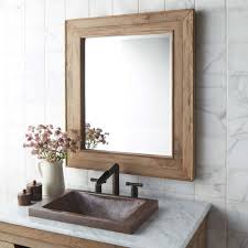 If you choose a mirror with a dark wood frame that exactly matches the stain on your vanity, this pairing ties the two pieces together and gives your finished bathroom a cohesive look. Chardonnay 29 Inch Reclaimed Oak Rectangular Mirror Native Trails