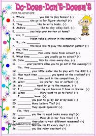 Fill In Do Does Don T Or Doesn T Do Does Dont Doesnt English Classroom Learn English English Grammar Worksheets