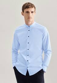 Chemise Business Slim Popeline Col Montant bleu moyen