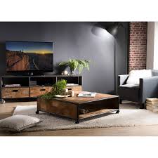 Vous recherchez une table basse industrielle pour votre salon ? Table Basse Industrielle Bois Carree A Roulettes 1 Etagere Teck Recycle Et Metal Ebay