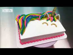 Unicorn cake, sheet cake, made with gold, purple, pink and teal frosting. How To Create A Colorful Unicorn Mane On A Unicorn Cake Youtube