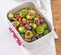Roasted Brussels Sprouts With Bacon Chestnuts Recipe Roasted Sprouts Sprouts With Bacon Bbc Good Food Recipes