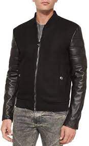 Versace Collection Leather Sleeve Varsity Jacket Black Leather Sleeve Leather Jacket Mens Jackets