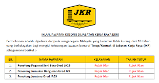 Jawatan kosong suruhanjaya perkhidmatan awam malaysia (spa). Jawatan Kosong Jabatan Kerja Raya Malaysia Jkr Ejawatankini Com