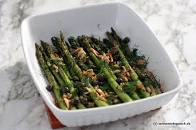 Weitere ideen zu spargel rezepte, spargel, spargel mit schinken. Gruner Spargel Aus Dem Ofen Mit Knusperkapern Mandeln Und Dill Schoner Tag Noch