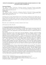 Why will capital leases now be referred to as finance leases? Pdf Effects Of Residual Value Revision On The Lessor S Results In The Finance Lease Contracts
