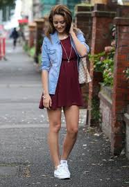 Converse With A Burgundy Dress And A Chambray Shirt Fashion Casual Outfits Clothes