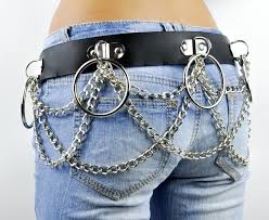 Mens leather biker wallet trifold motorcycle safetychain genuine brown chain new. O Rings Criss Cross Chains Leather Belt Punk Gothic Vamp Black Metal S M L Xl Leather Chain Goth Fashion Punk Black Leather