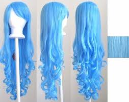 Sky Blue 80cm Women Long Curly Wavy Hair Wig Fashion Costume Party Anime Cosplay Wigs Wavy Curly Hair Curly Hair Styles